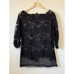 Grace Elements Lace Top Black Size XL Semi Sheer Dark Romantic Goth Edgy